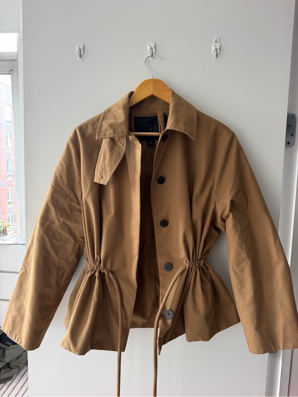 Zara Drawstring Waist Khaki Trench Jacket